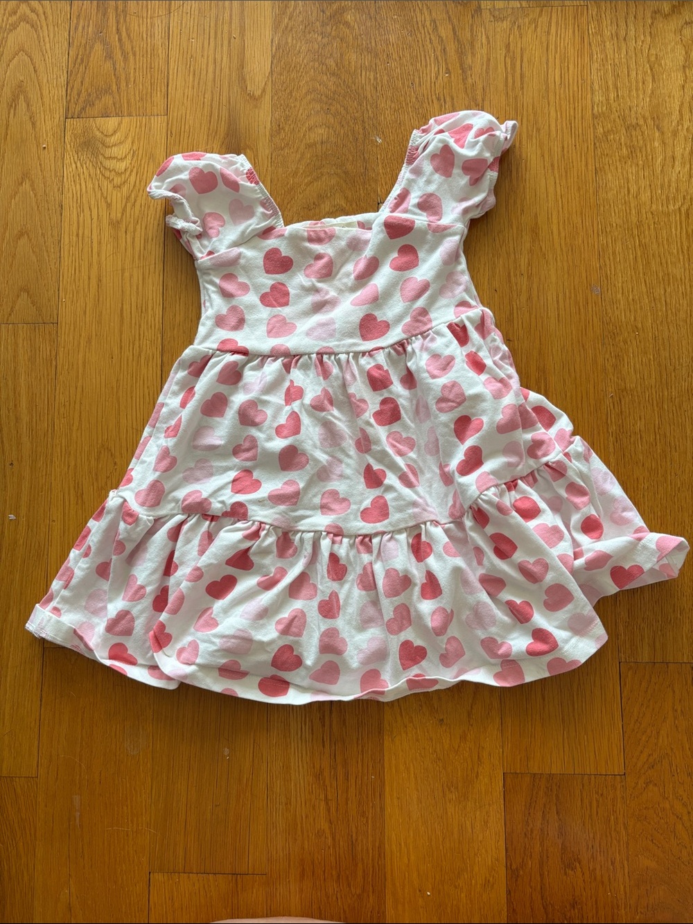 Monica + Andy Girls White Dress with Pink Heart Print and Ruffle Skirt